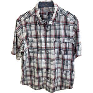Vintage Carhartt Plaid Pearl Snap Shirt Mens XL Relaxed Short Sleeve White Red